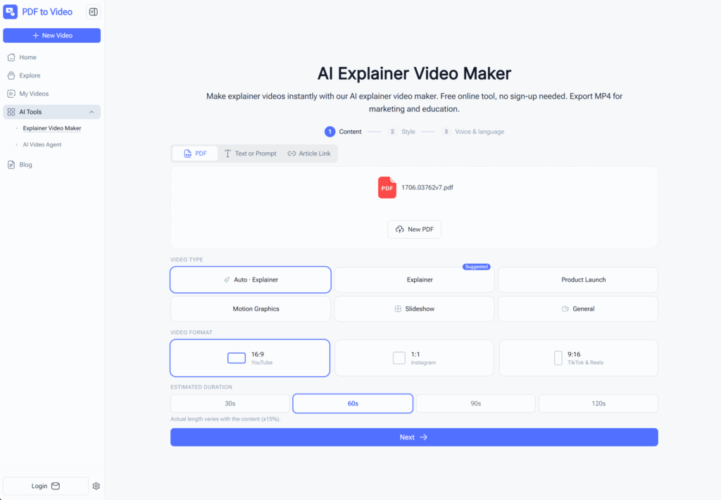 explainer video maker configuration